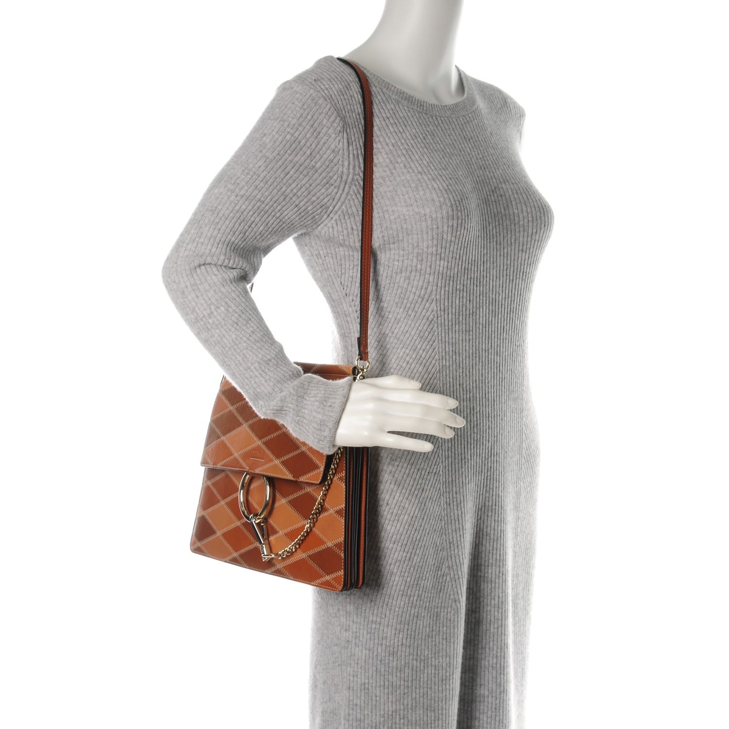 Calfskin Patchwork Medium Faye Shoulder Bag Caramel