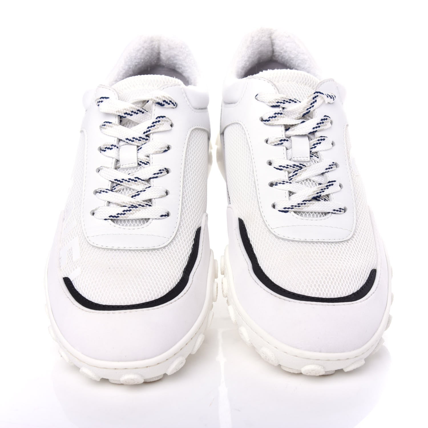 Chanel Calfskin Mesh Lycra Womens Logo Sneakers 38.5 White 5 of 11