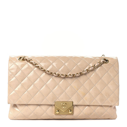 Chanel Patent Goatskin Quilted 3 Pocket Accordion Flap Beige 1 of 13