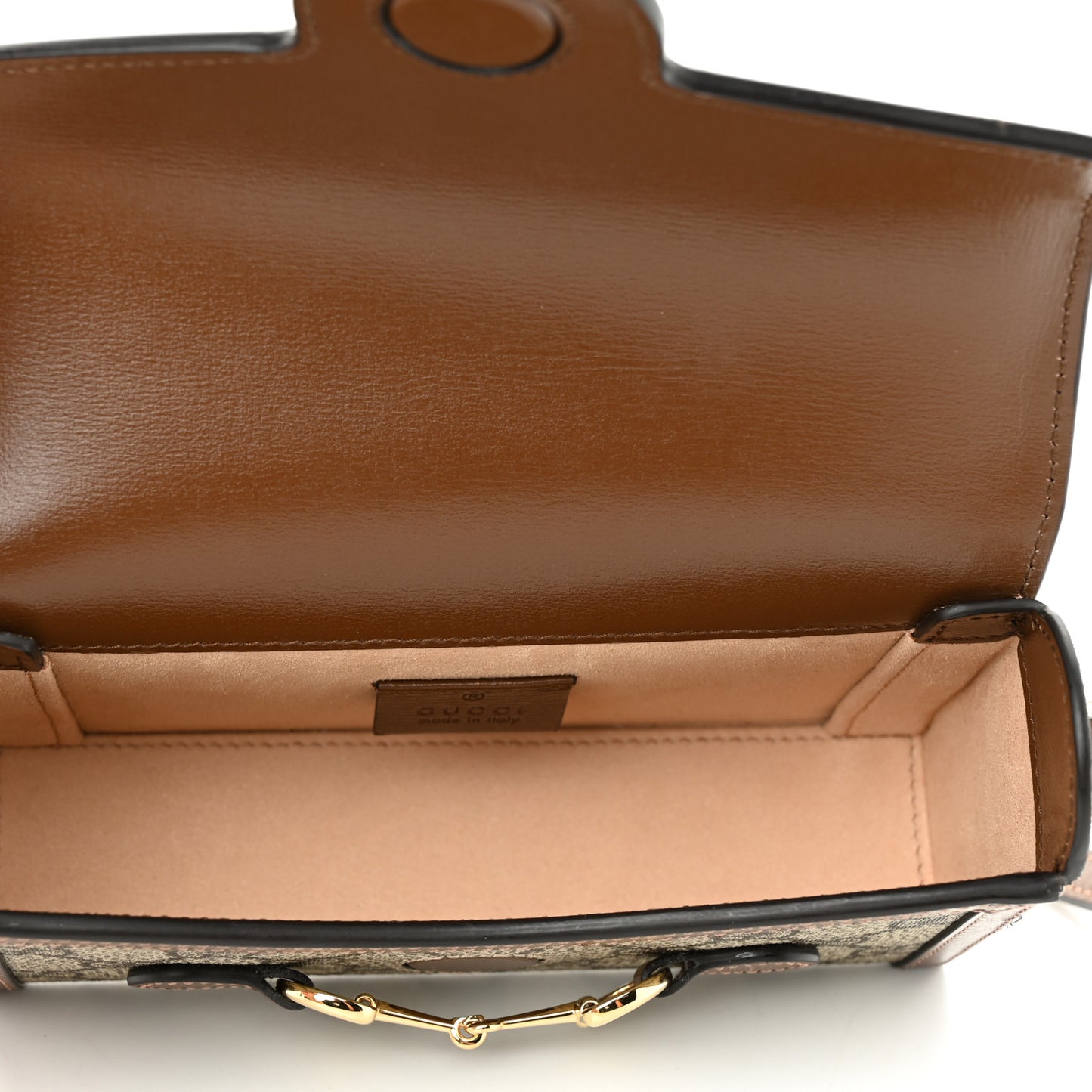 GG Supreme Monogram Mini Horsebit 1955 Shoulder Bag Beige Brown Sugar