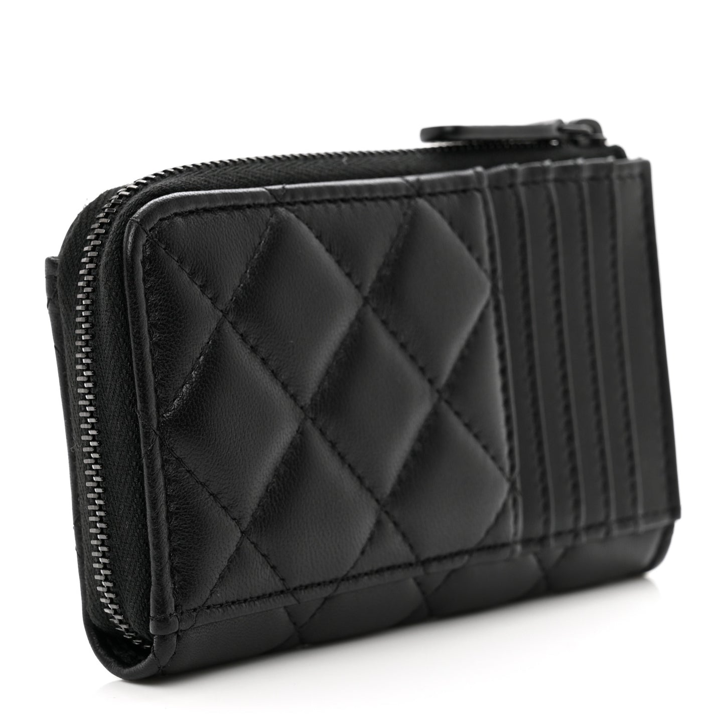 Lambskin Quilted Zip Card Holder So Black