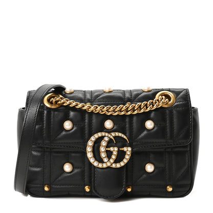 Gucci Calfskin Matelasse Studded Mini Pearly GG Marmont Shoulder Bag Black 1 of 10