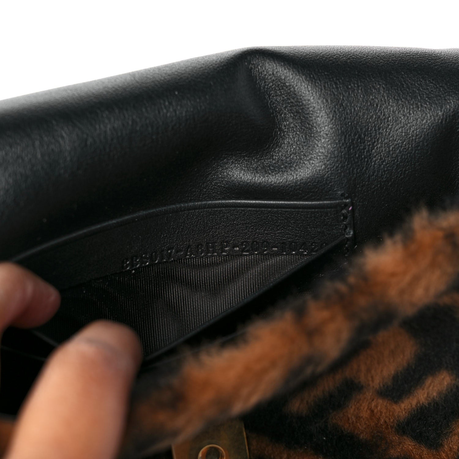 Fendi Shearling Vitello Dolce Macro FF 1974 Mini Baguette Tobacco Black 7 of 9