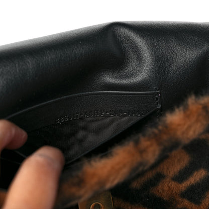 Fendi Shearling Vitello Dolce Macro FF 1974 Mini Baguette Tobacco Black 7 of 9