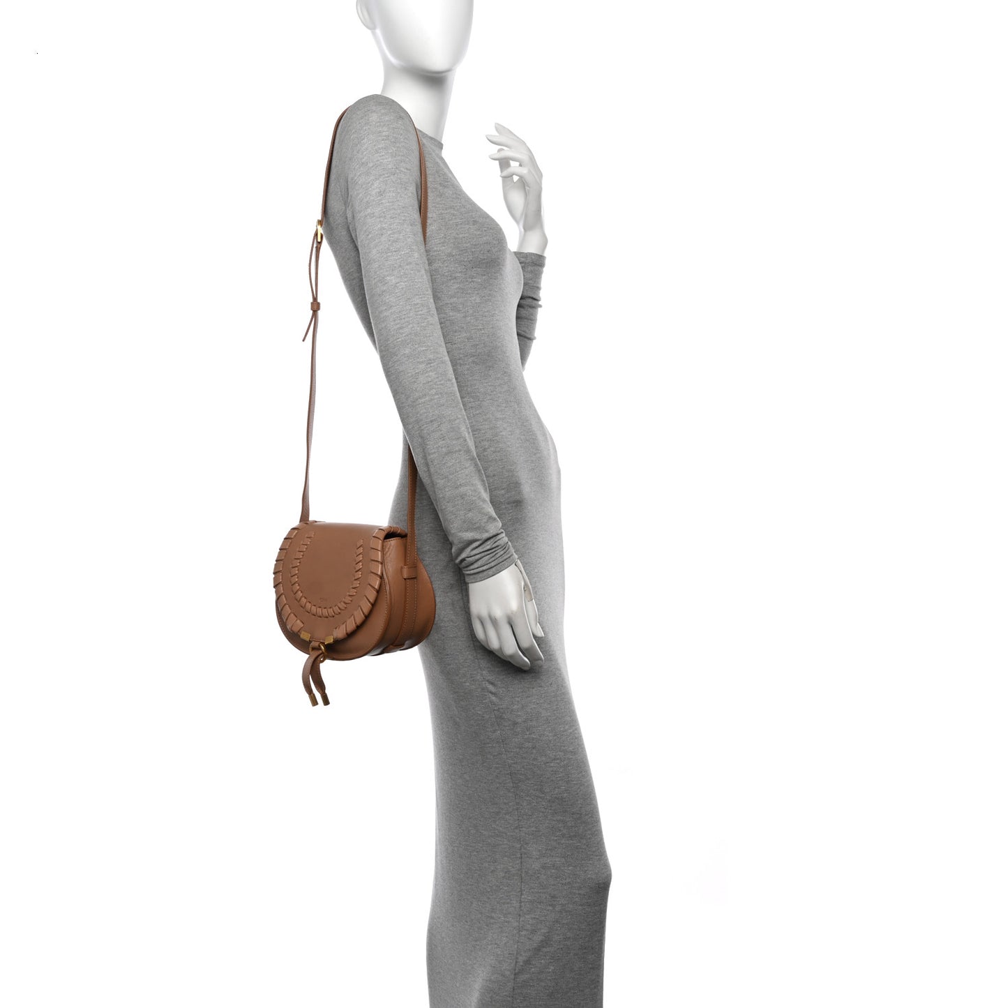 Smooth Calfskin Braided Small Marcie Saddle Bag Light Tan