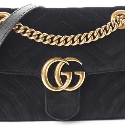 Gucci Velvet Matelasse Mini GG Marmont Shoulder Bag Black 6 of 8