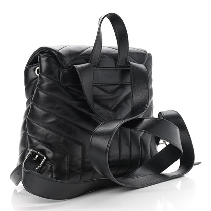 Saint Laurent Calfskin Y Quilted Monogram Small Loulou Backpack Black 3 of 12