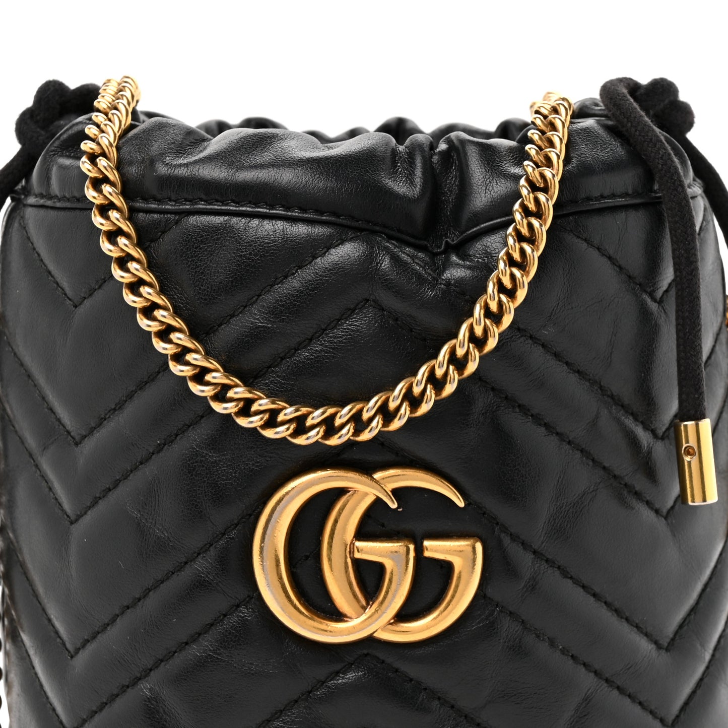 Calfskin Matelasse Mini GG Marmont 2.0 Bucket Bag Black