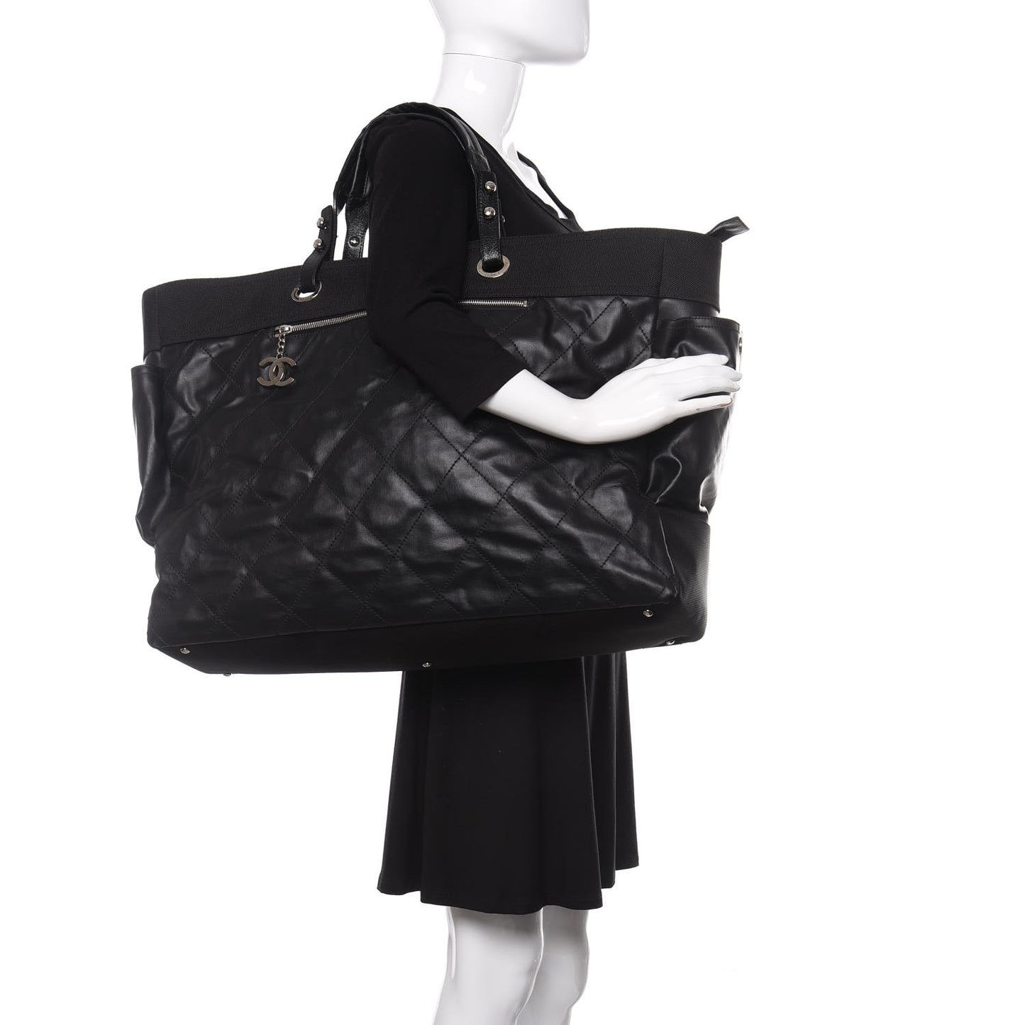 Coated Canvas Stitched XL Paris Biarritz Tote Black