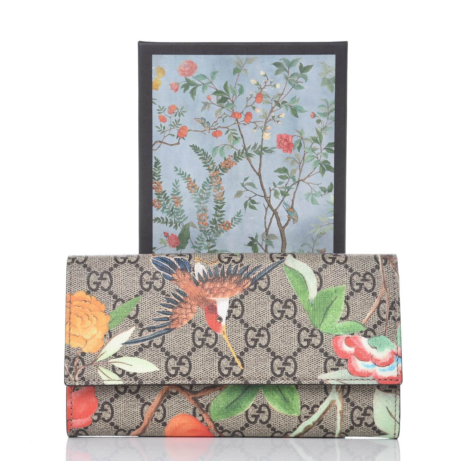 Gucci GG Supreme Monogram Tian Continental Wallet Beige Multicolor Red 8 of 8