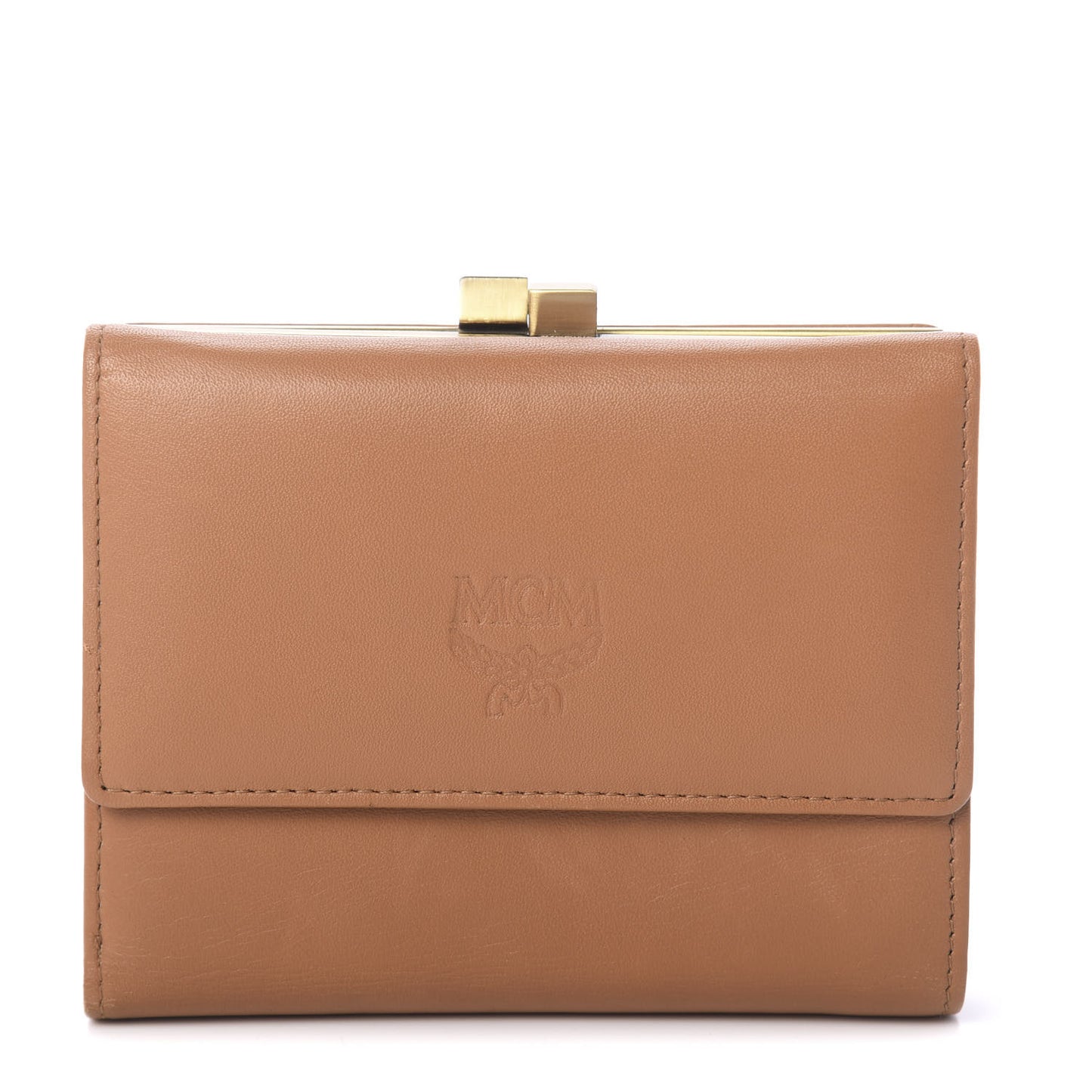 Calfskin Studded Compact Wallet Cognac