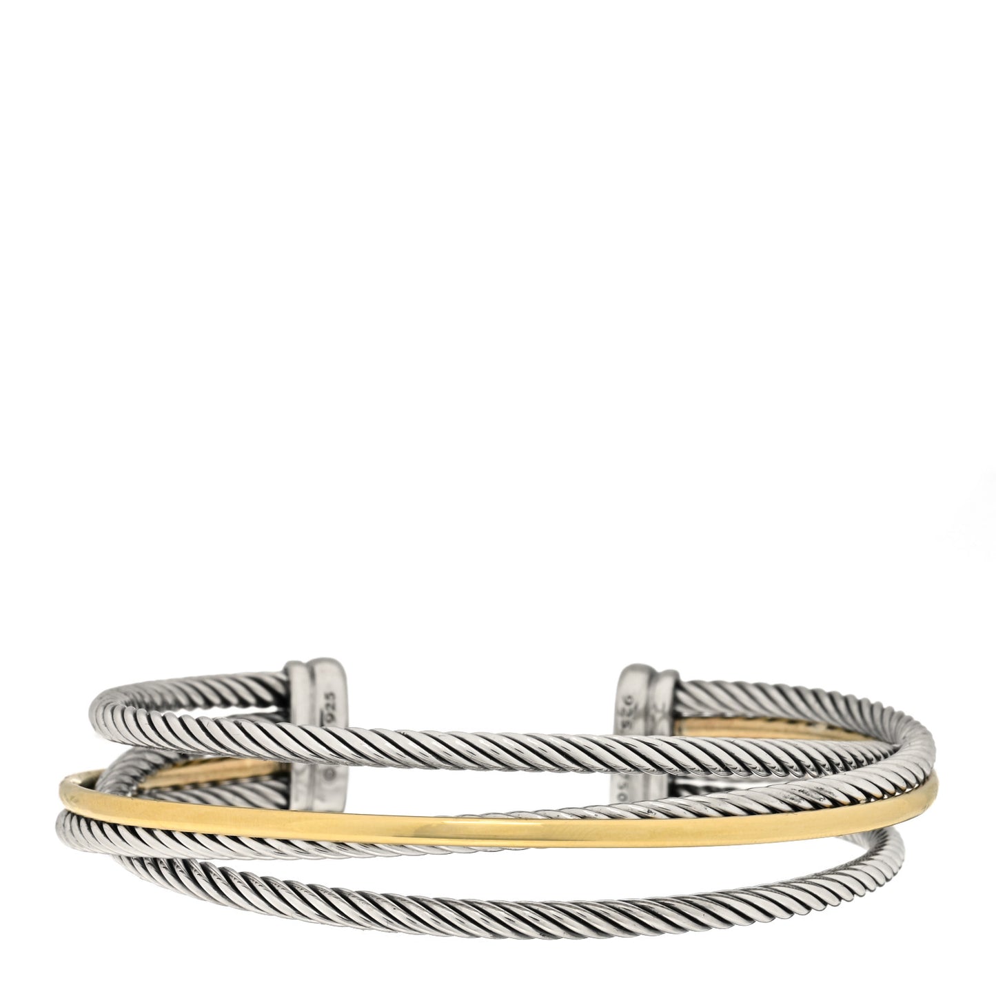 Sterling Silver 18K Yellow Gold Crossover Three Row Cuff Bracelet