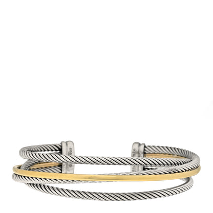 David Yurman Sterling Silver 18K Yellow Gold Crossover Three Row Cuff Bracelet 1 of 3