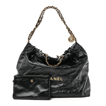 Chanel Shiny Calfskin Quilted Large Chanel 22 East West  Black 3 of 10