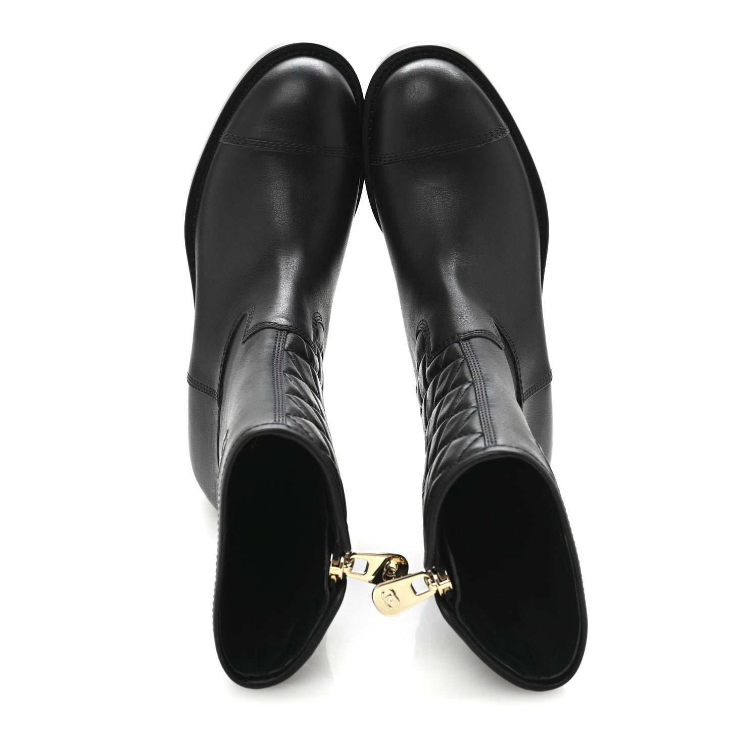 Calfskin Quilted CC Boots 38.5 Black