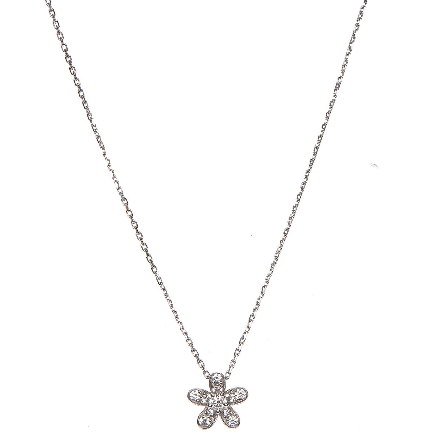18K White Gold Diamond Socrate One Flower Pendant Necklace