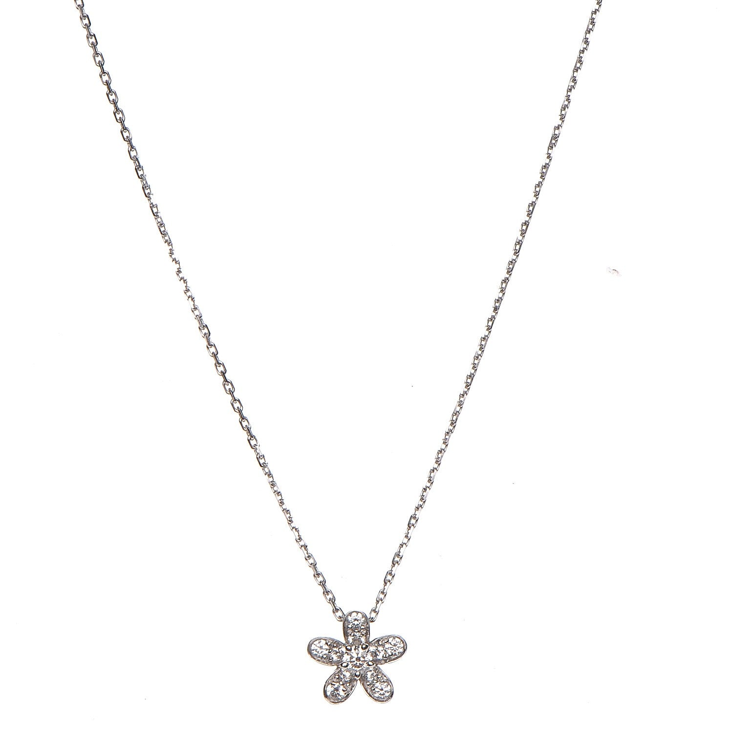 Van Cleef & Arpels 18K White Gold Diamond Socrate One Flower Pendant Necklace 1 of 9