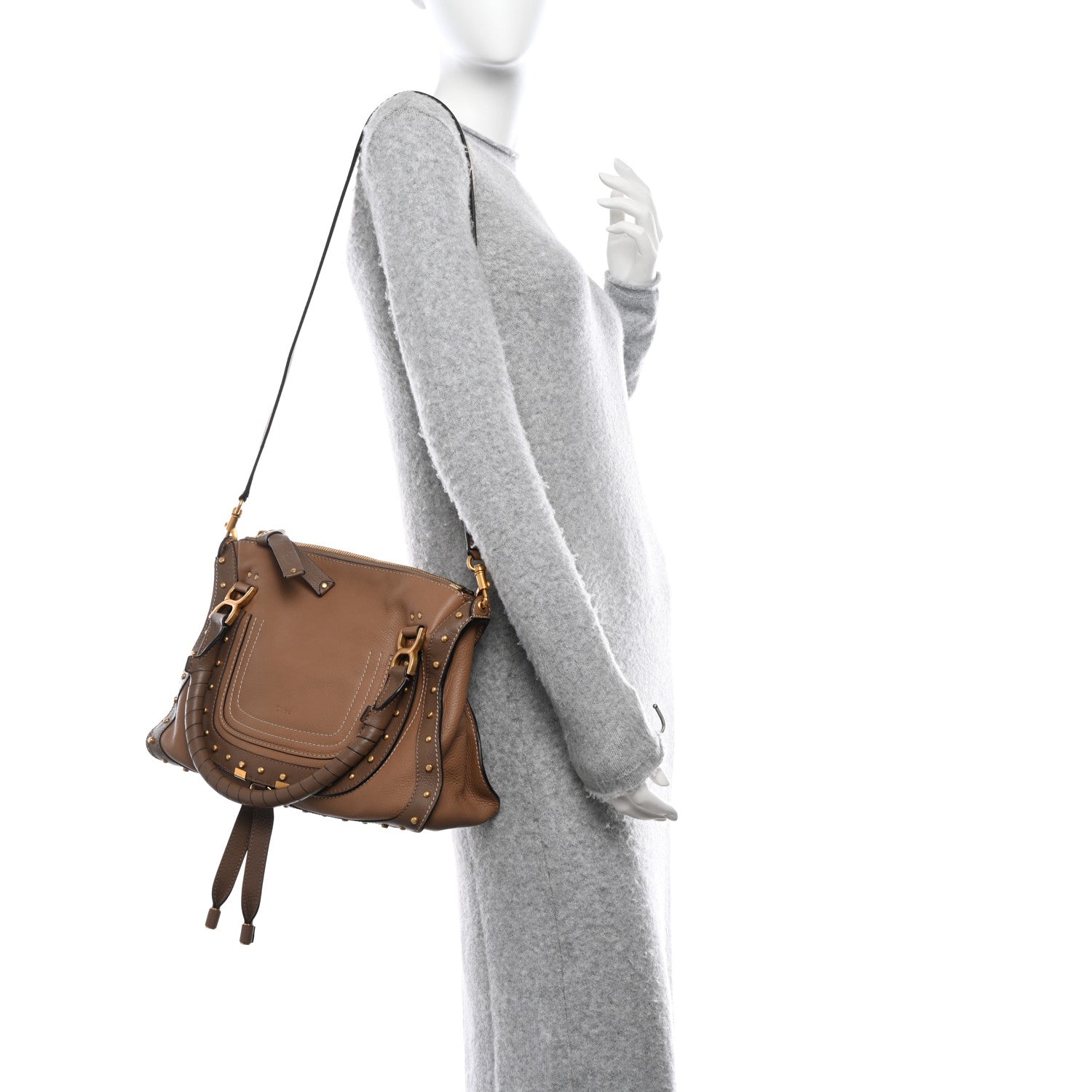 Chloe Calfskin Studded Medium Marcie Satchel Nut 2 of 9