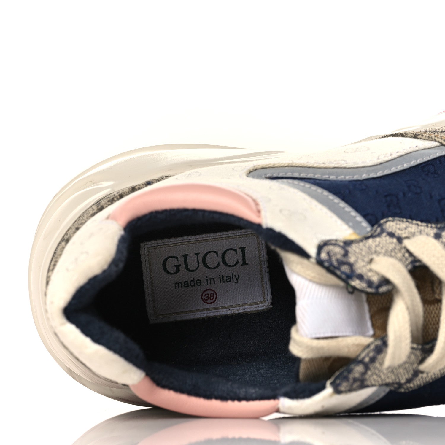 Gucci GG Supreme Monogram Mix Monogram Womens Rhyton Sneakers 38 London Blue Beige Pale Pink 9 of 9
