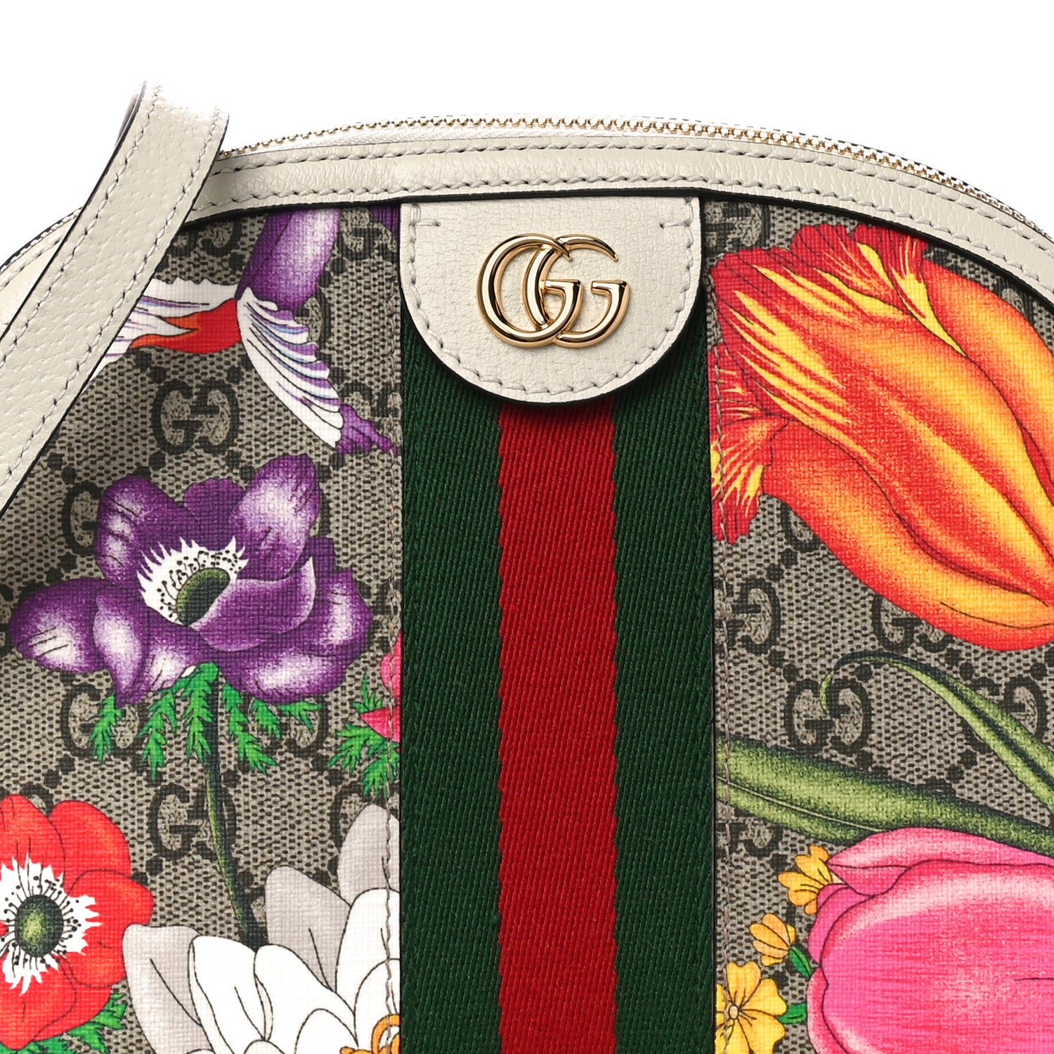 Gucci GG Supreme Monogram Flora Web GG Small Ophidia Dome Shoulder Bag White 9 of 11
