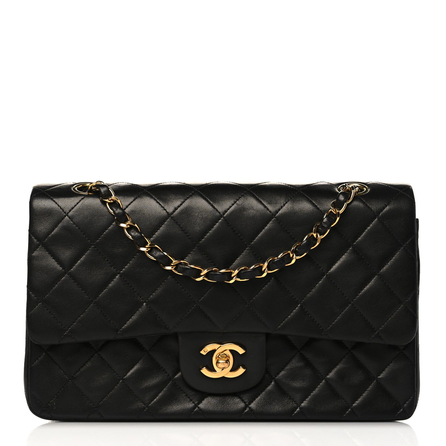Lambskin Quilted Medium Double Flap Black