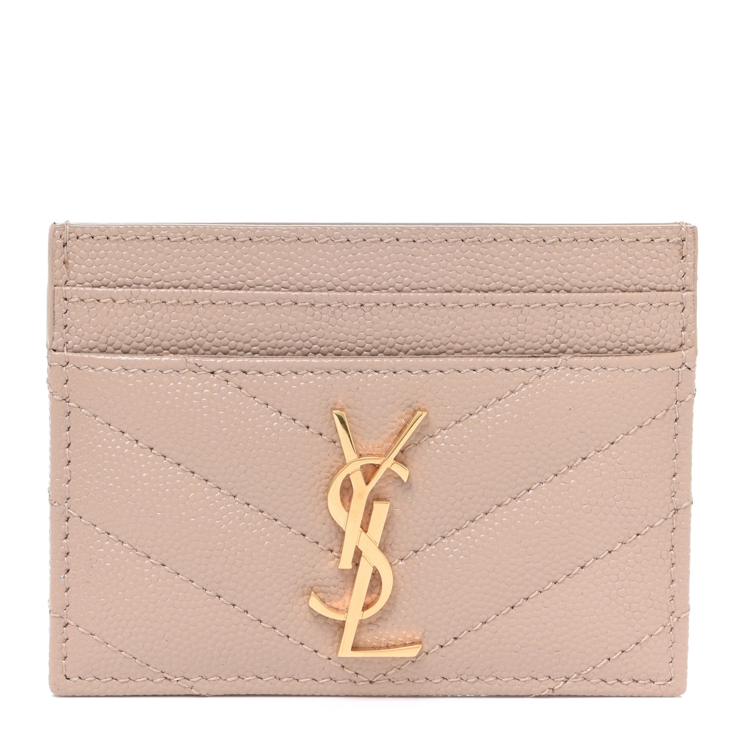 Grain De Poudre Matelasse Chevron Monogram Credit Card Case Dark Beige