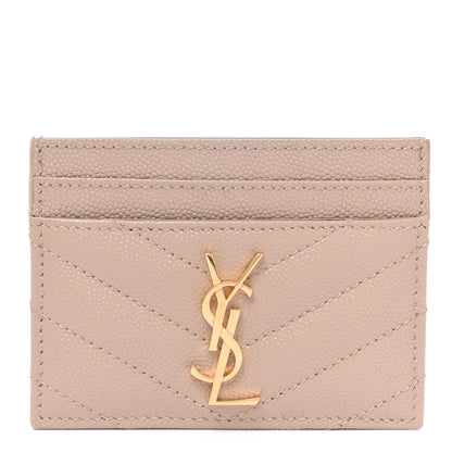 Saint Laurent Grain De Poudre Matelasse Chevron Monogram Credit Card Case Dark Beige 1 of 8
