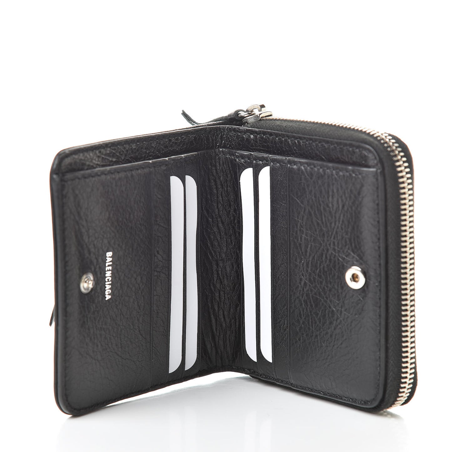 Agneau Classic Silver Hardware Compact Wallet Black