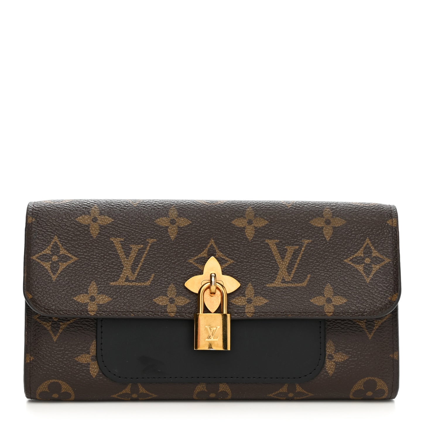 Monogram Flower Lock Long Wallet Black