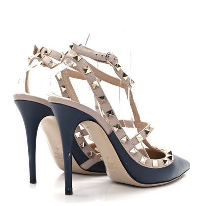 Valentino Garavani Calfskin Nappa Rockstud Ankle Strap 100mm Pumps 40 Marine Poudre 4 of 8