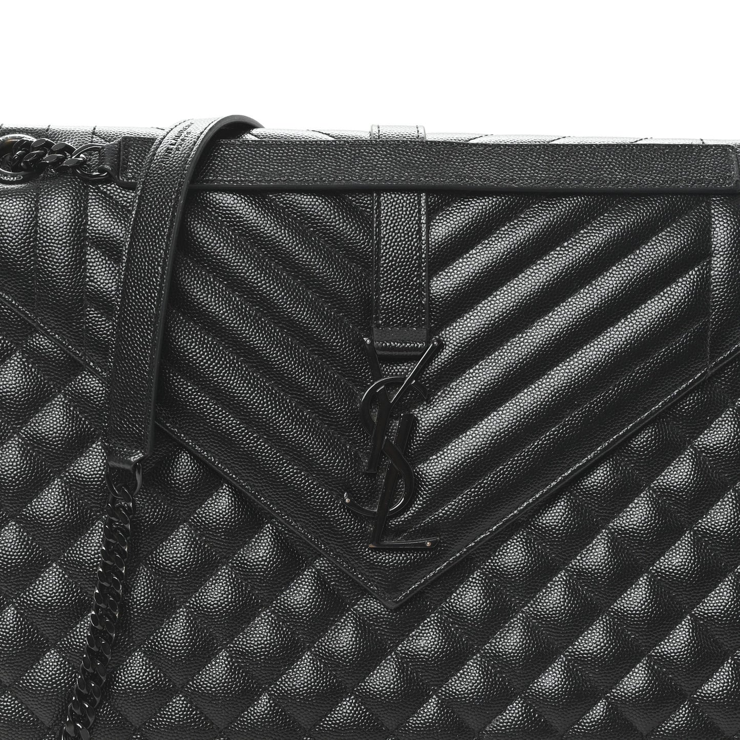 Grain De Poudre Textured Mixed Matelasse Large Triquilt Monogram Monochrome Satchel Black