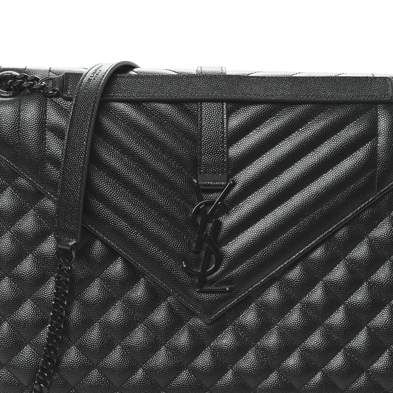 Saint Laurent Grain De Poudre Textured Mixed Matelasse Large Triquilt Monogram Monochrome Satchel Black 5 of 12