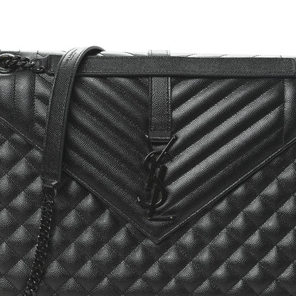 Saint Laurent Grain De Poudre Textured Mixed Matelasse Large Triquilt Monogram Monochrome Satchel Black 5 of 12