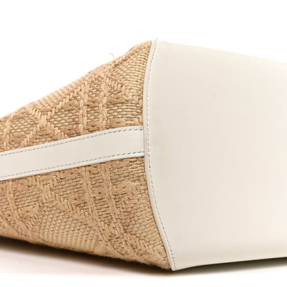 Christian Dior Raffia Calfskin Cannage Blooming Small Tote Beige White 9 of 10