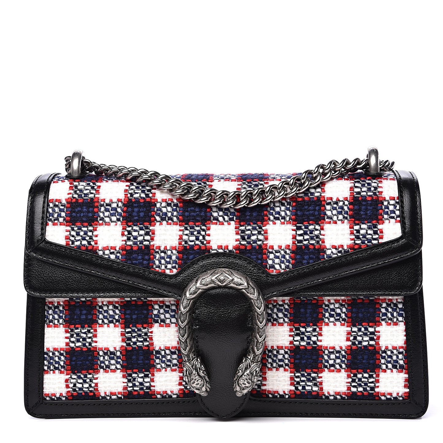 Vintage Tweed Check Small Dionysus Shoulder Bag White Hibiscus Red Marine