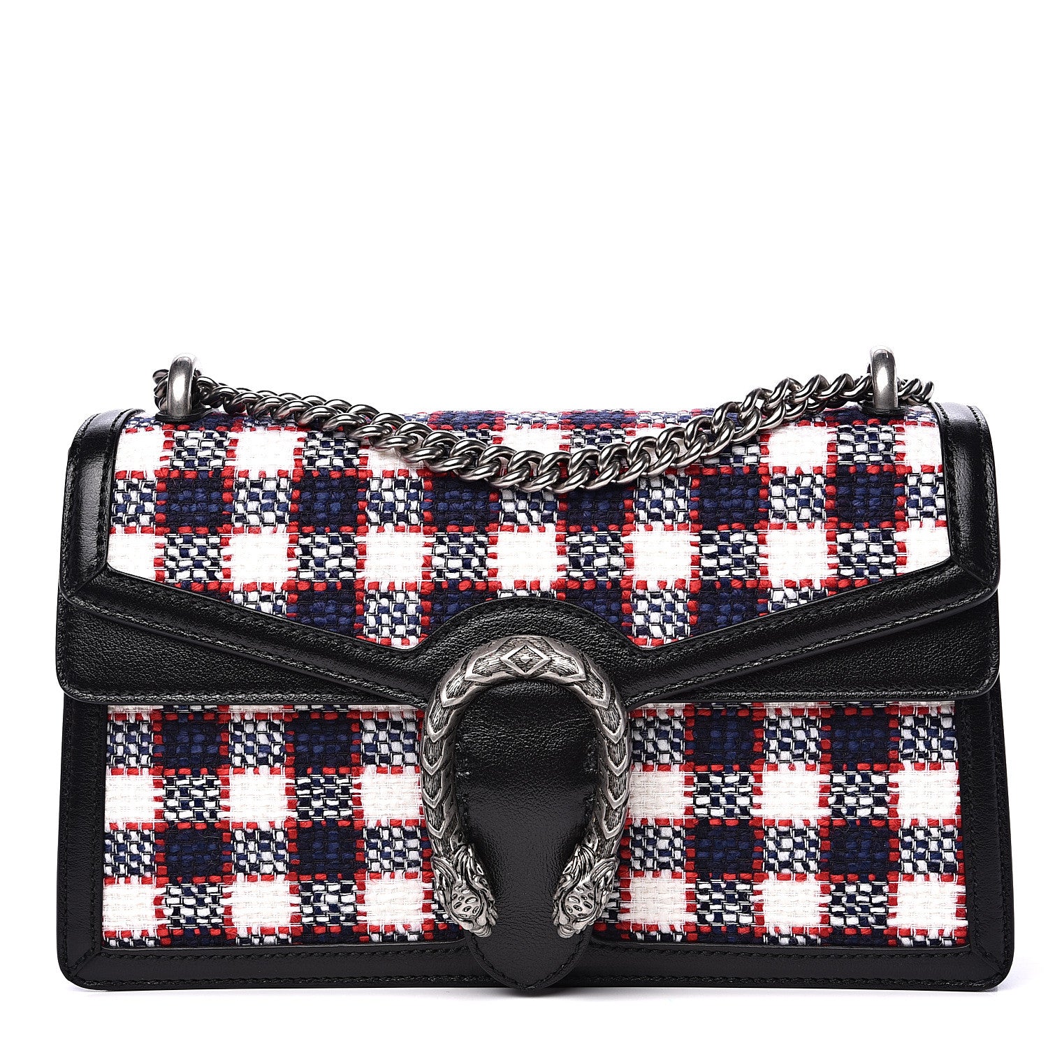 Gucci Vintage Tweed Check Small Dionysus Shoulder Bag White Hibiscus Red Marine 1 of 10