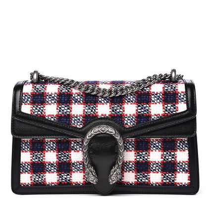 Gucci Vintage Tweed Check Small Dionysus Shoulder Bag White Hibiscus Red Marine 1 of 10