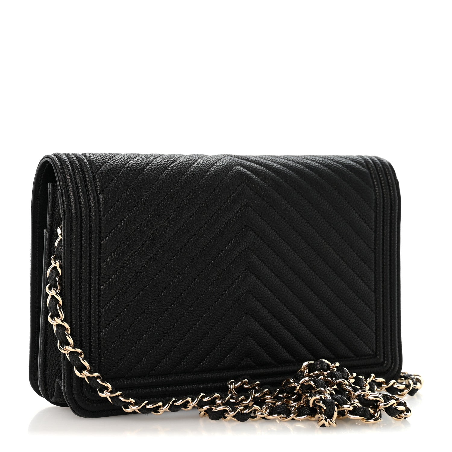 Chanel Caviar Chevron Quilted Boy Wallet On Chain WOC Black 3 of 14