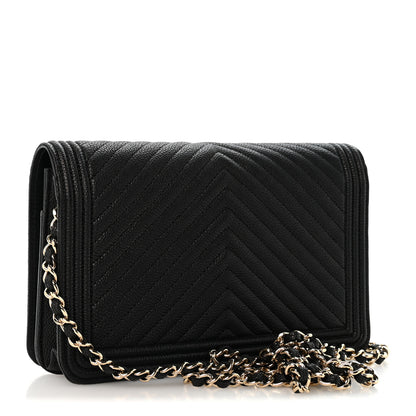 Chanel Caviar Chevron Quilted Boy Wallet On Chain WOC Black 3 of 14