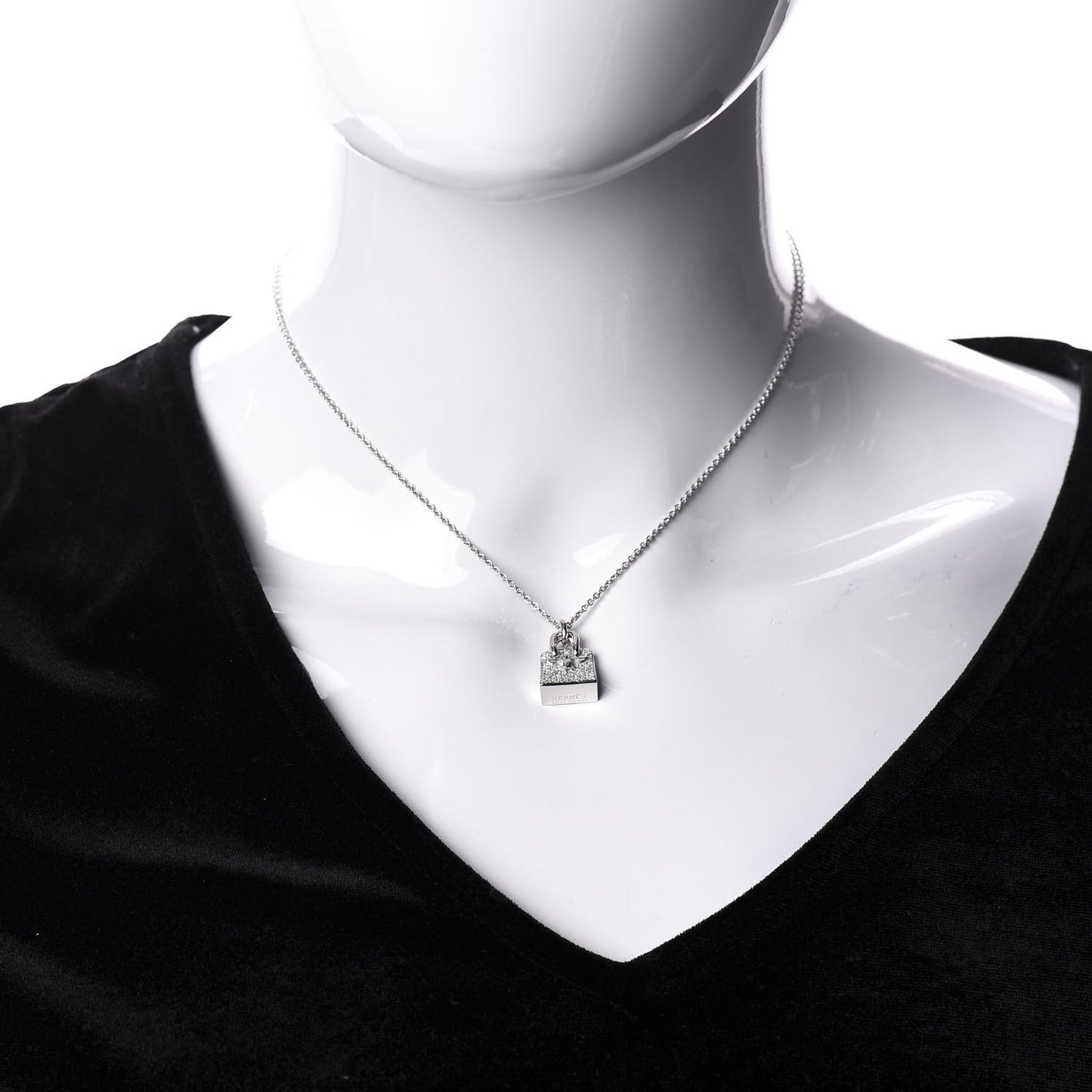 18K White Gold Diamond Birkin Amulette Pendant Necklace