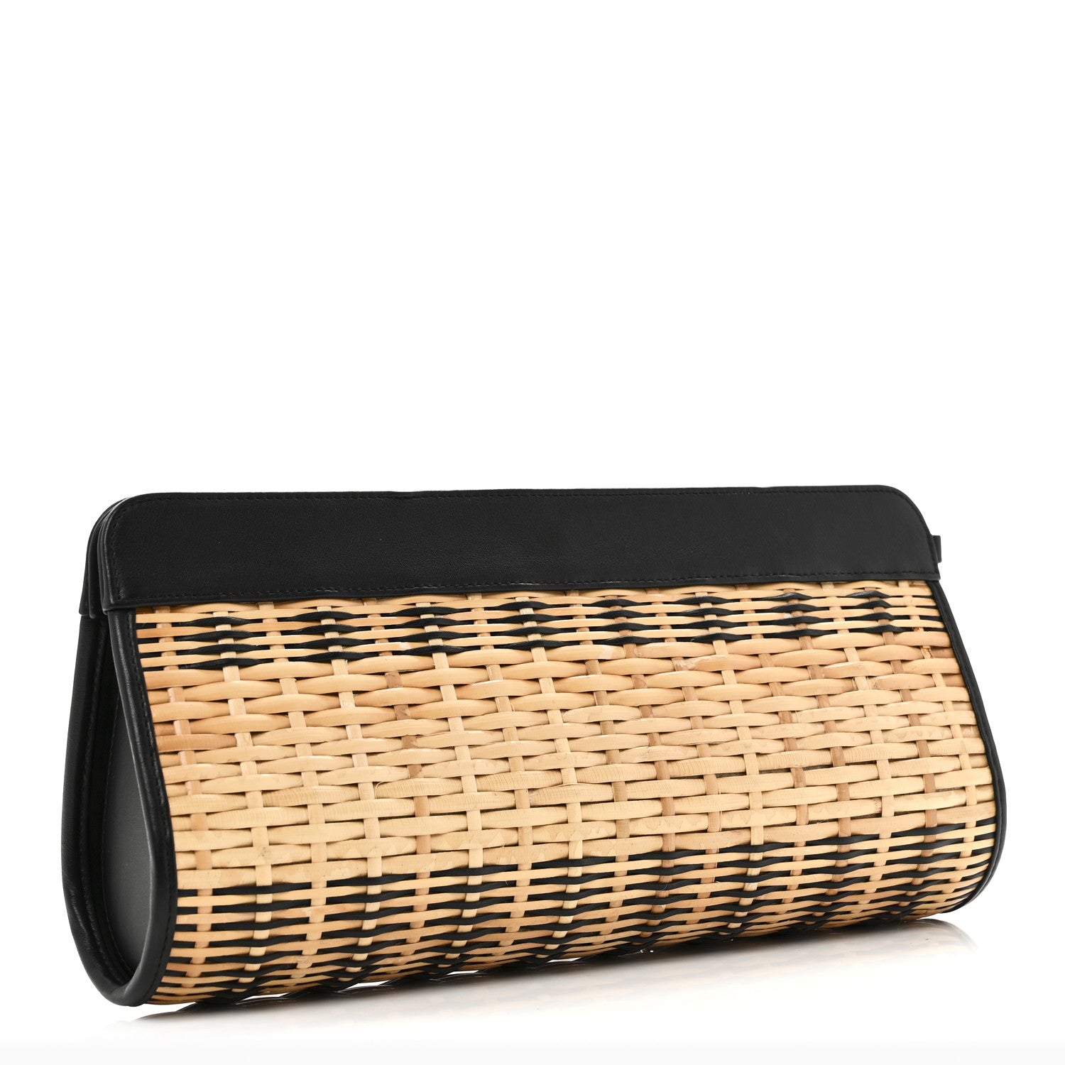 Chanel Rattan Calfskin CC Chain Wristlet Clutch Black Beige 3 of 10