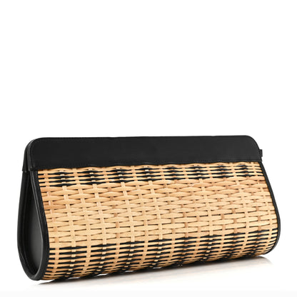 Chanel Rattan Calfskin CC Chain Wristlet Clutch Black Beige 3 of 10