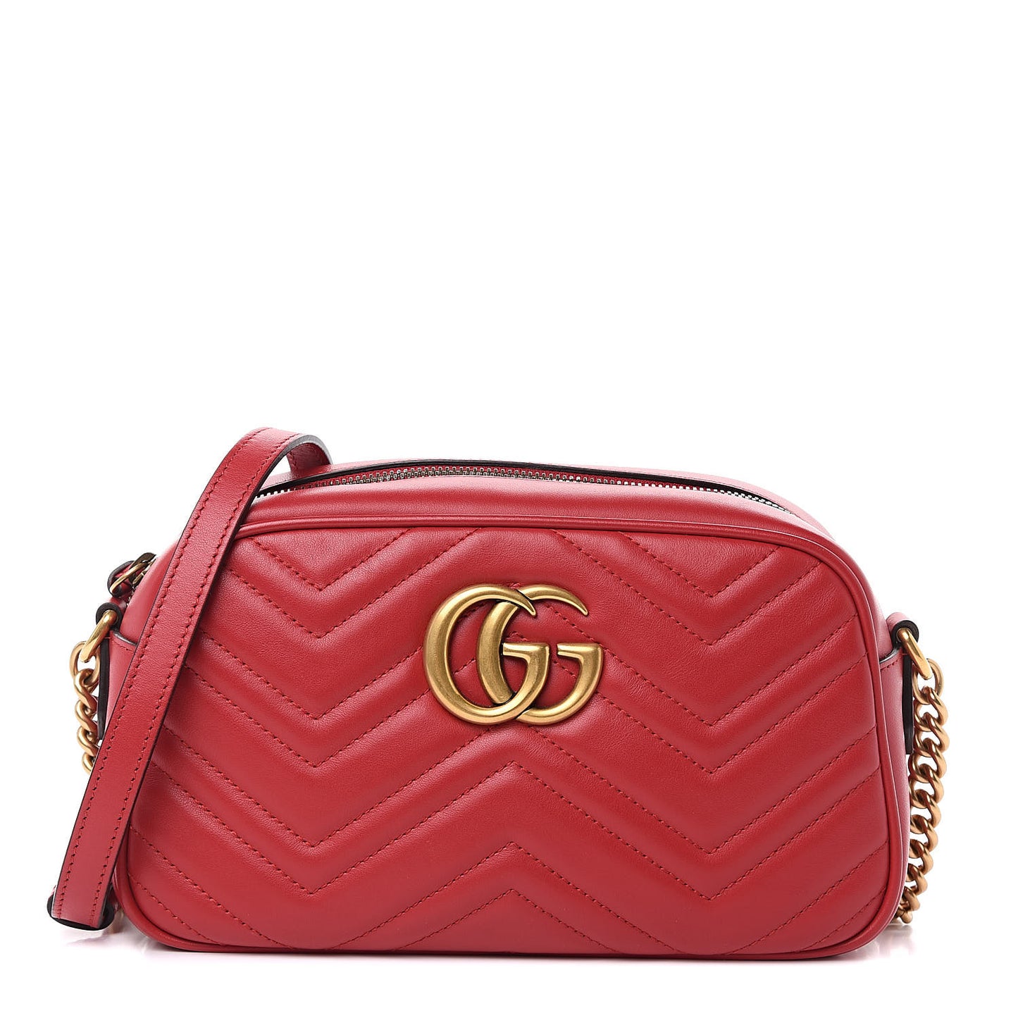 Calfskin Matelasse Small GG Marmont Chain Shoulder Bag Hibiscus Red