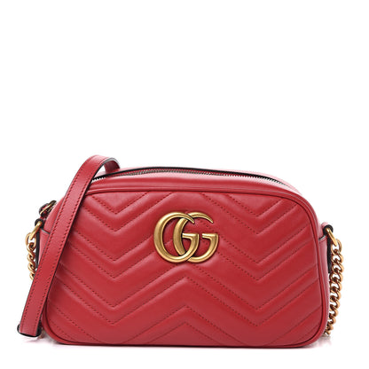 Gucci Calfskin Matelasse Small GG Marmont Chain Shoulder Bag Hibiscus Red 1 of 9