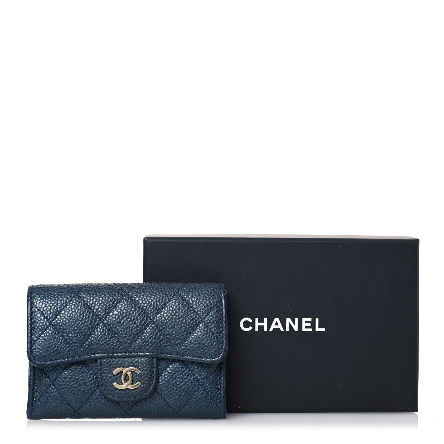 Chanel Metallic Caviar Quilted Flap Card Holder Dark Blue 13 of 13