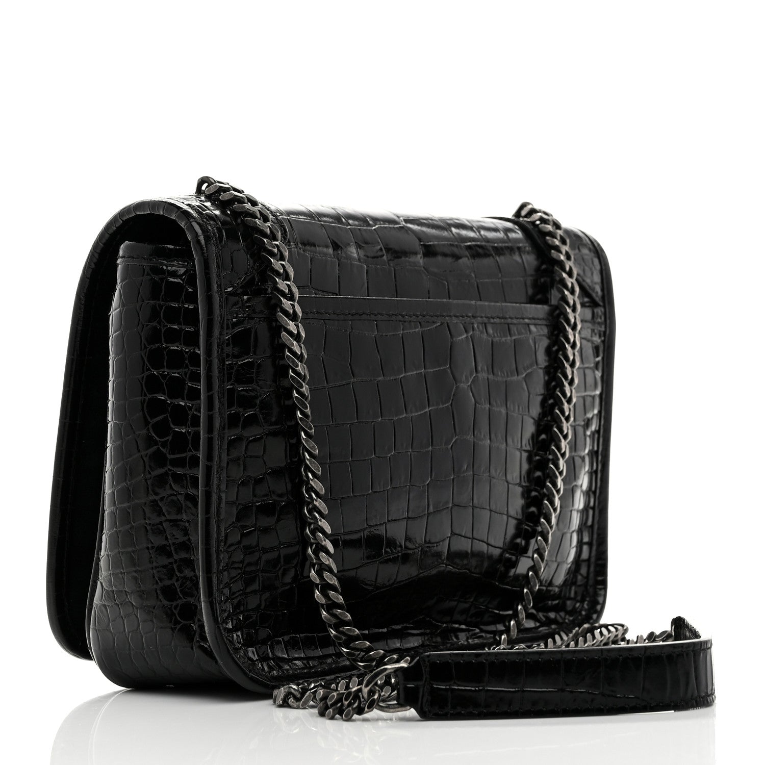 Saint Laurent Crocodile Embossed Lambskin Matelasse Monogram Niki Chain Wallet Black 3 of 10