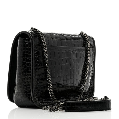 Saint Laurent Crocodile Embossed Lambskin Matelasse Monogram Niki Chain Wallet Black 3 of 10