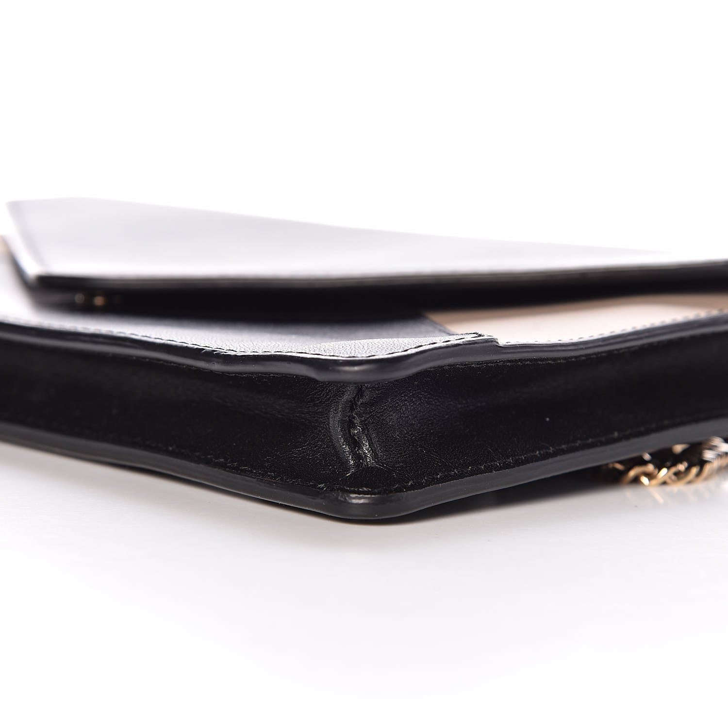 Chloe Calfskin Patchwork Chain Wallet Black Beige 13 of 13