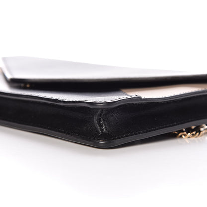 Chloe Calfskin Patchwork Chain Wallet Black Beige 13 of 13