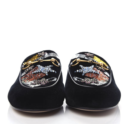 Gucci Velvet Star Embroidered Womens Princetown Slippers 38.5 Black 2 of 11